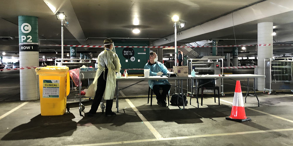 A mobile testing site in the car park of Chadstone shopping centre in Melbourne, Australia (DLMcK/iStock)